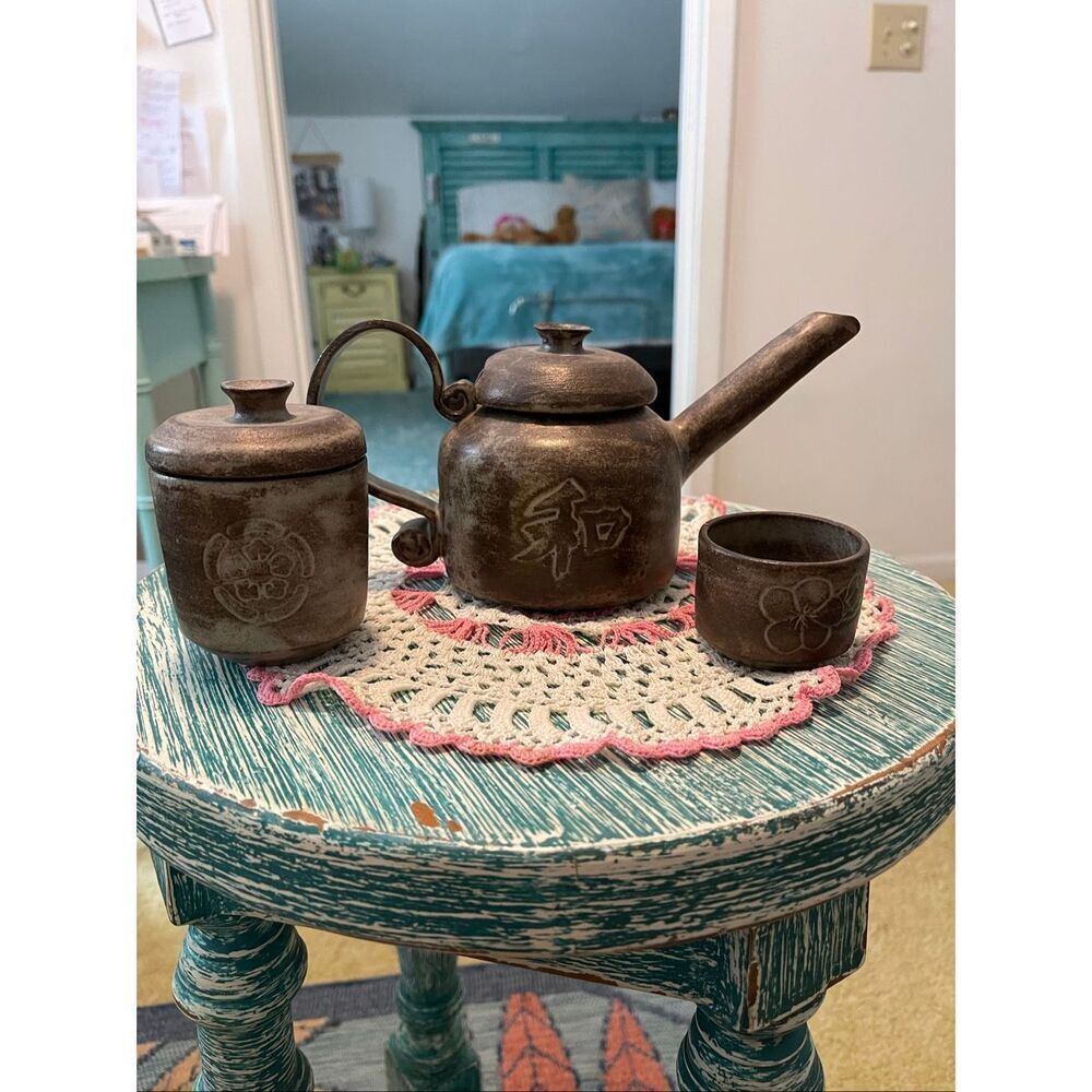 Yixing Zisha Wood Fired Clay Tea Pot w/Sugar Bowl and Cup